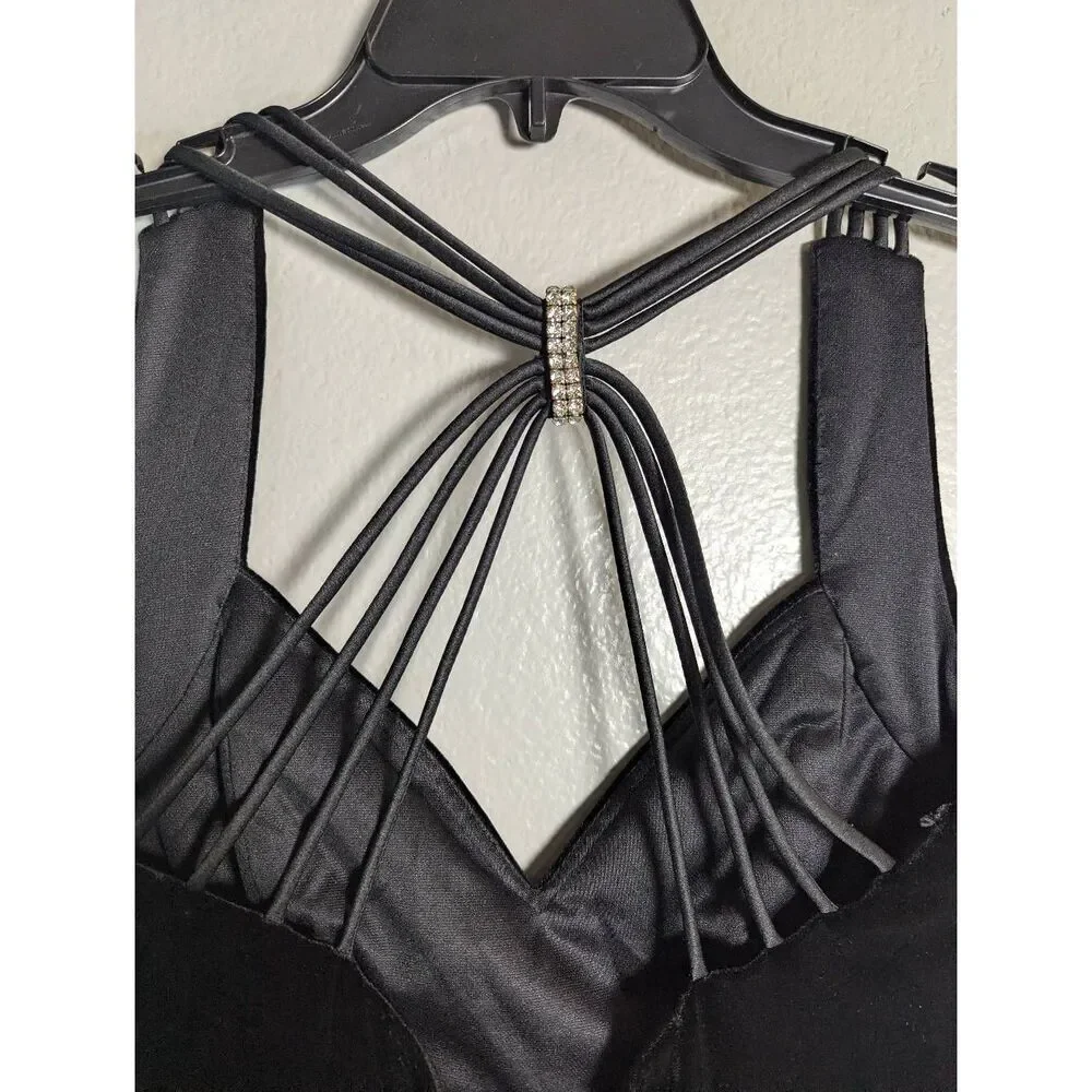 Betsy & Adam Vintage 90s black velvet strappy back mini party dress womens S